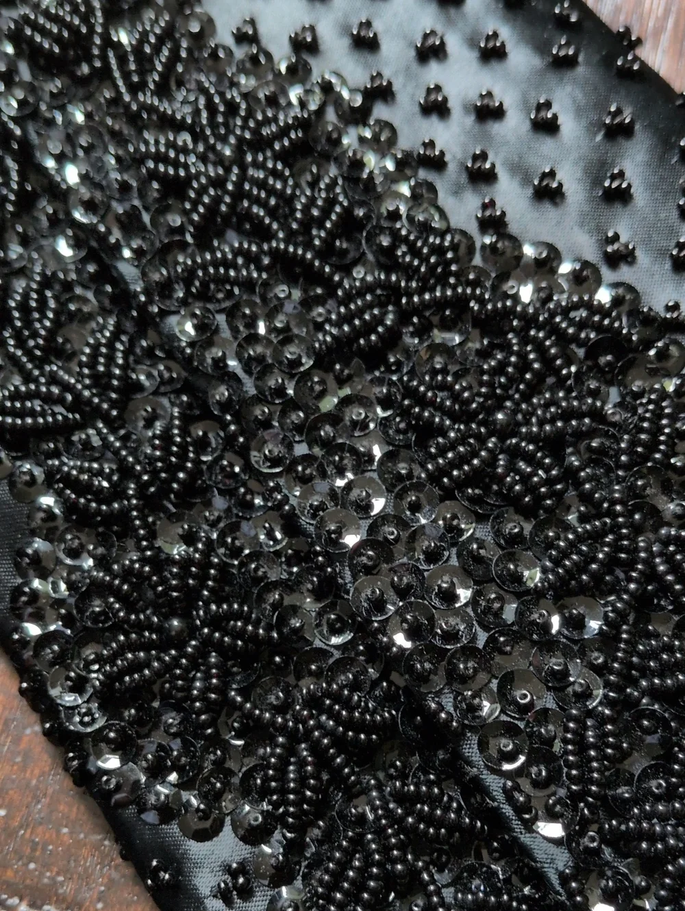 VINTAGE Black Beaded Satin Fold-Over Clutch Purse by Grande Maison Blanche